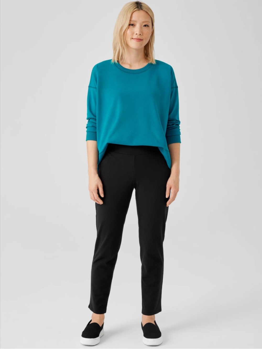 Like New! Eileen Fisher Pima Cotton Stretch Jersey High-Waisted Pant (Black)